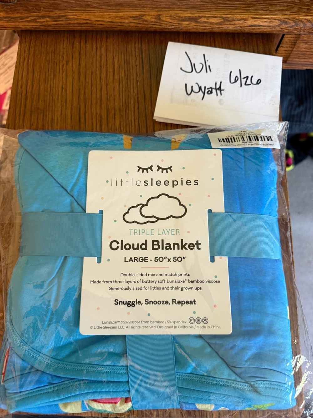 Little Sleepies around the world Blue Cloud Blanket - Triple Layer